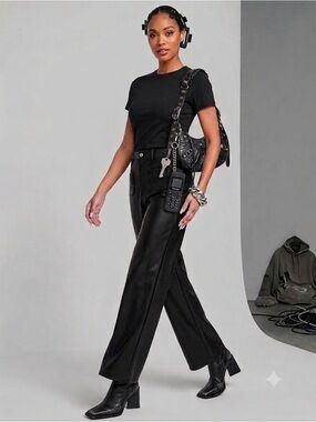 GUESS Women’s Black Straight-Leg Faux Leather Pants